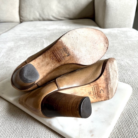 Comptoir Des Cotonniers Tan Brown Leather Western 3" Heel Ankle Boots Size 38 - Picture 7 of 11